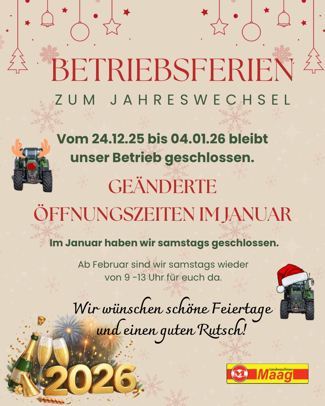 Öffnungszeiten Jahreswechsel 2026